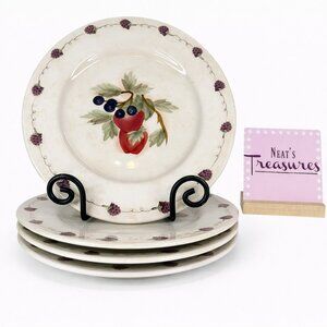 KIC Handpainted FRESH FRUIT Red Apples Blue Berries Ceramic Dinner Plates Set 4